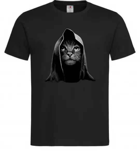 Чоловіча футболка Кіт в капюшоні Чорний фото