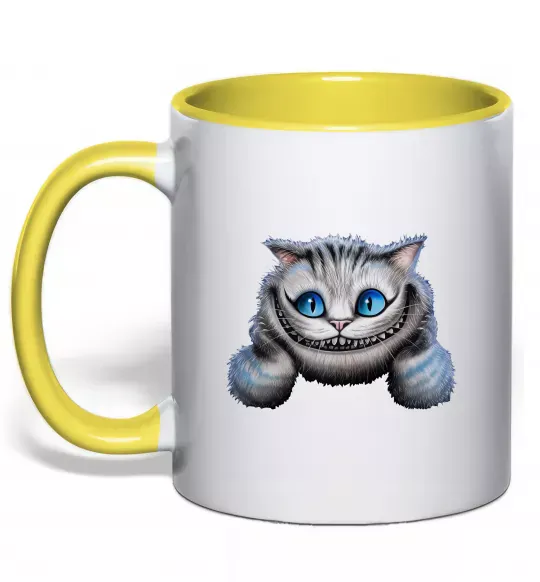 Чашка з кольоровою ручкою Чеширський кіт Сонячно жовтий фото