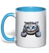 Чашка з кольоровою ручкою Чеширський кіт Блакитний фото