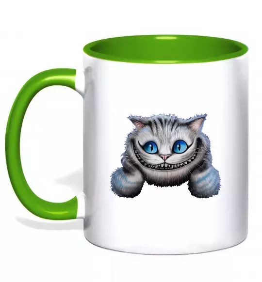 Чашка з кольоровою ручкою Чеширський кіт Зелений фото