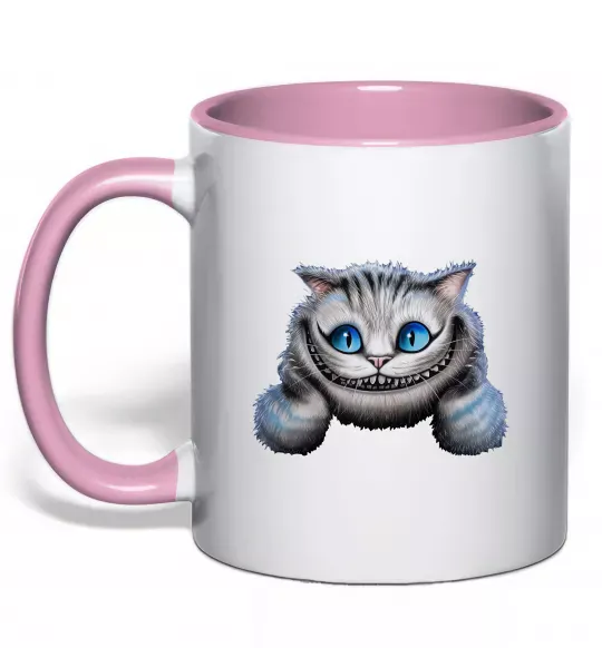 Чашка з кольоровою ручкою Чеширський кіт Ніжно рожевий фото