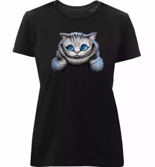 Жіноча преміум футболка Чеширський кіт Чорний фото