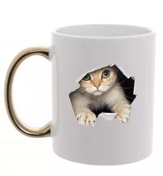 Чашка с цветной ручкой Кіт крізь дірку Золото фото