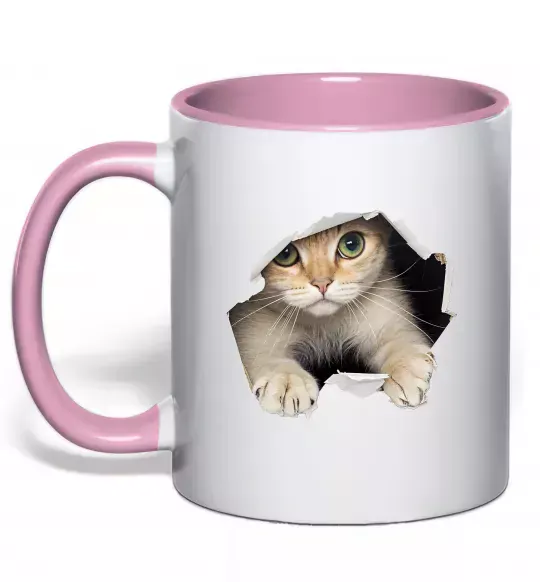 Чашка с цветной ручкой Кіт крізь дірку Нежно розовый фото