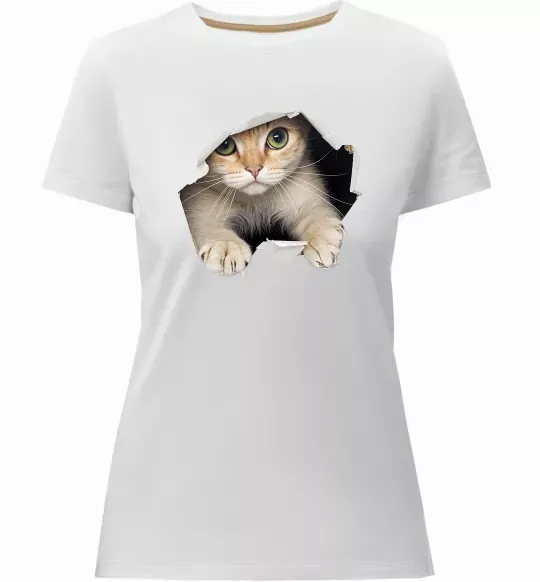 Женская премиум футболка Кіт крізь дірку Белый фото