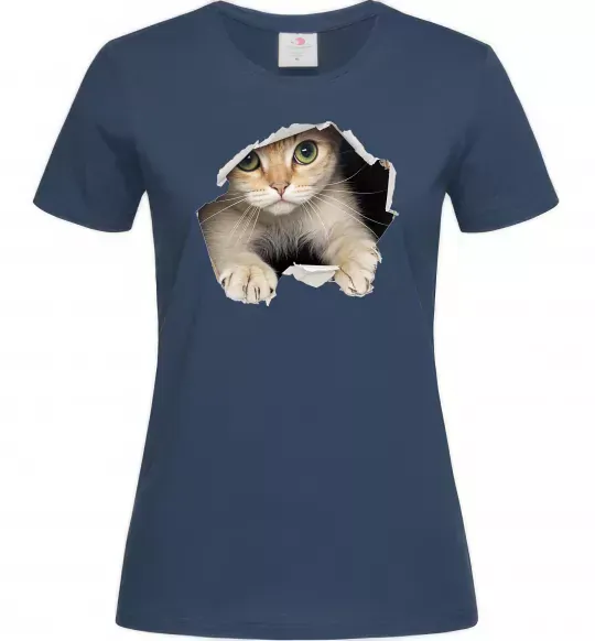 Жіноча футболка Кіт крізь дірку Темно-синій фото