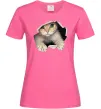 Жіноча футболка Кіт крізь дірку Яскраво-рожевий фото