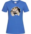 Жіноча футболка Кіт крізь дірку Яскраво-синій фото
