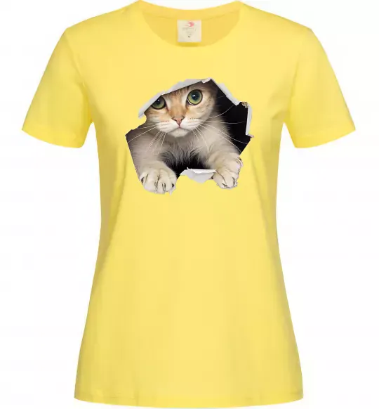 Жіноча футболка Кіт крізь дірку Лимонний фото