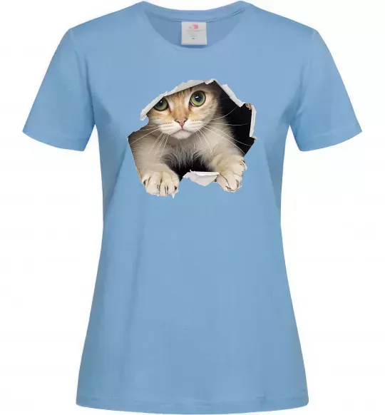 Жіноча футболка Кіт крізь дірку Блакитний фото
