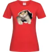 Жіноча футболка Кіт крізь дірку Червоний фото