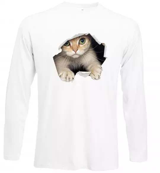 Лонгслив Кіт крізь дірку Белый фото