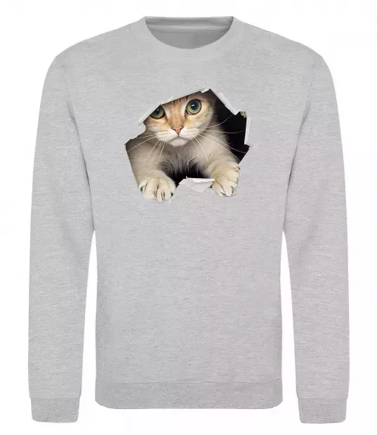 Свитшот Кіт крізь дірку Серый меланж фото