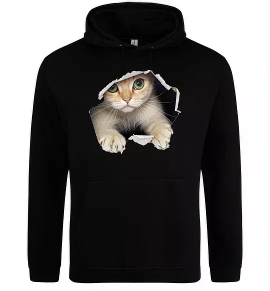 Чоловіча толстовка (худі) Кіт крізь дірку Чорний фото