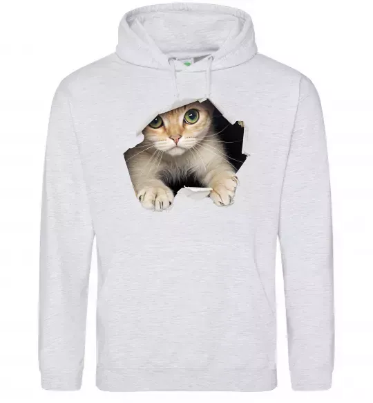 Жіноча толстовка (худі) Кіт крізь дірку Сірий меланж фото