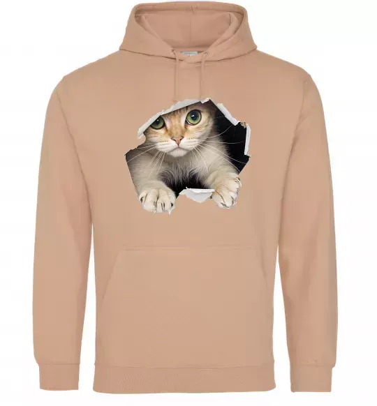 Жіноча толстовка (худі) Кіт крізь дірку Пісочний фото