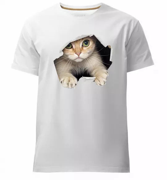 Мужская премиум футболка Кіт крізь дірку Белый фото