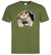 Чоловіча футболка Кіт крізь дірку Оливковий фото