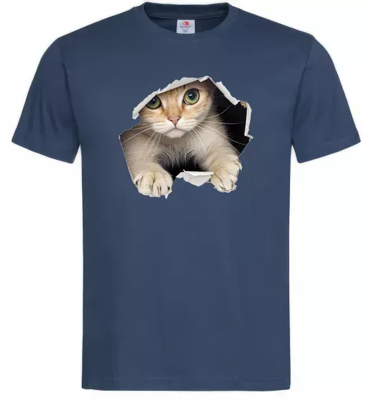 Чоловіча футболка Кіт крізь дірку Темно-синій фото