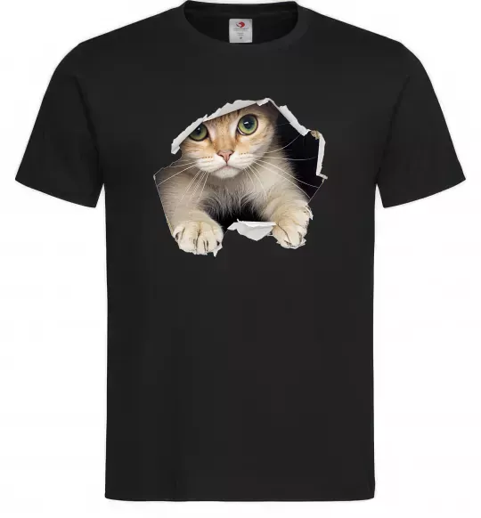 Чоловіча футболка Кіт крізь дірку Чорний фото