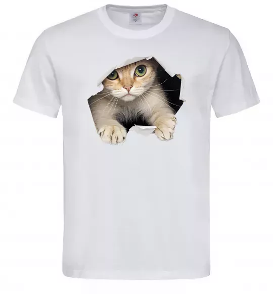 Чоловіча футболка Кіт крізь дірку Білий фото