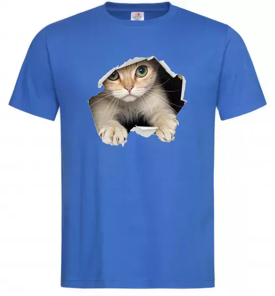Чоловіча футболка Кіт крізь дірку Яскраво-синій фото