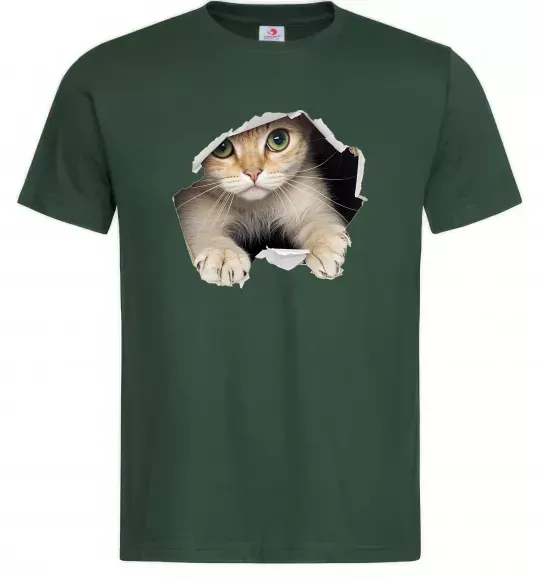 Чоловіча футболка Кіт крізь дірку Темно-зелений фото