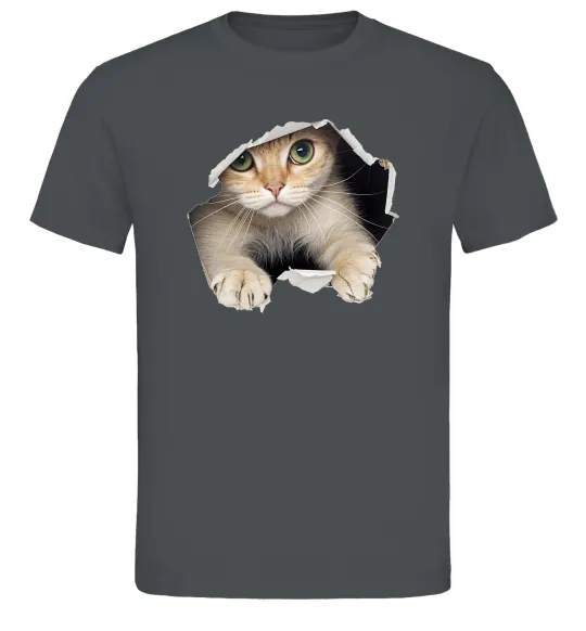 Чоловіча футболка Кіт крізь дірку Графіт фото