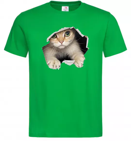 Чоловіча футболка Кіт крізь дірку Зелений фото