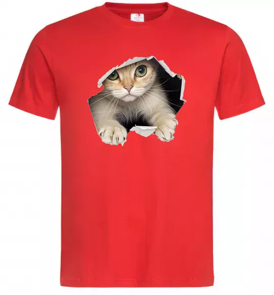 Чоловіча футболка Кіт крізь дірку Червоний фото