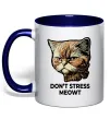 Чашка з кольоровою ручкою Don`t stress meowt Глибокий темно-синій фото
