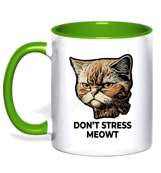 Чашка с цветной ручкой Don`t stress meowt Лаймовый фото
