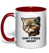 Чашка з кольоровою ручкою Don`t stress meowt Червоний фото