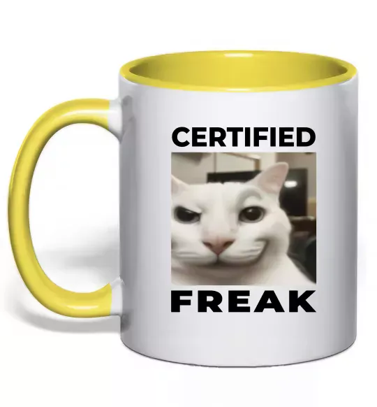 Чашка з кольоровою ручкою Certified freak Сонячно жовтий фото