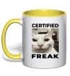 Чашка з кольоровою ручкою Certified freak Сонячно жовтий фото