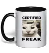 Чашка з кольоровою ручкою Certified freak Чорний фото