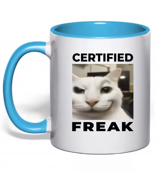Чашка з кольоровою ручкою Certified freak Блакитний фото