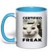 Чашка з кольоровою ручкою Certified freak Блакитний фото