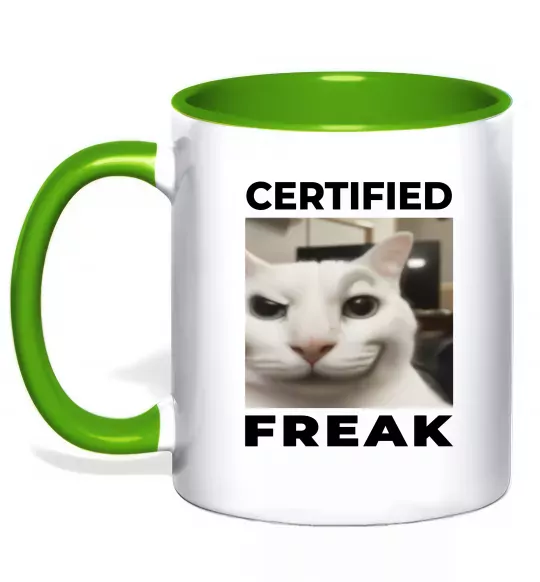 Чашка з кольоровою ручкою Certified freak Зелений фото