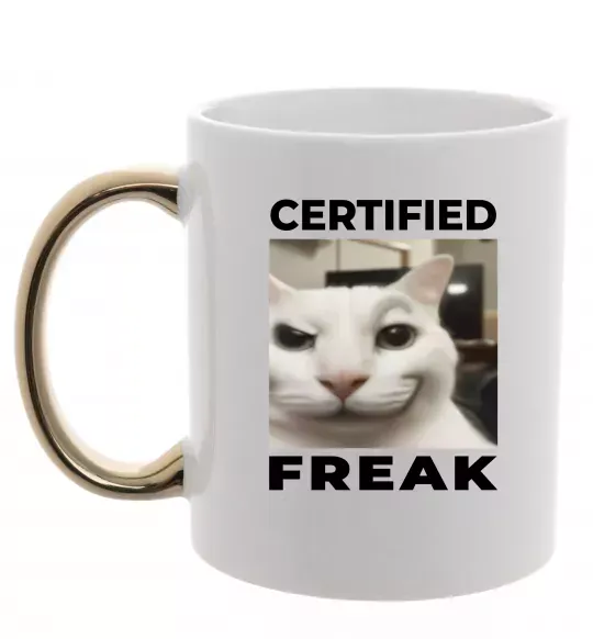 Чашка з кольоровою ручкою Certified freak Золото фото