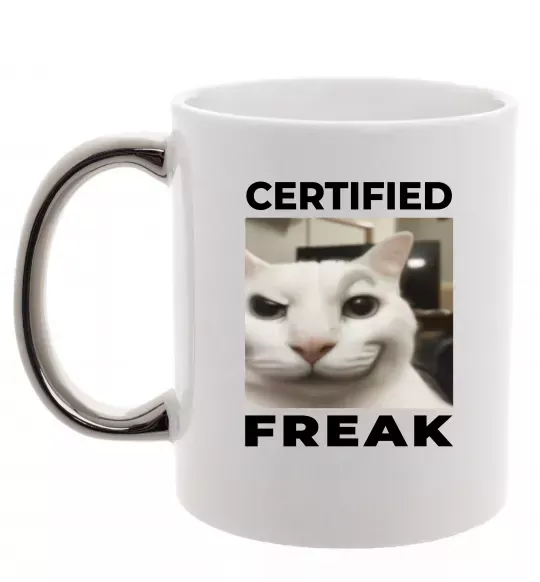 Чашка з кольоровою ручкою Certified freak Срібло фото