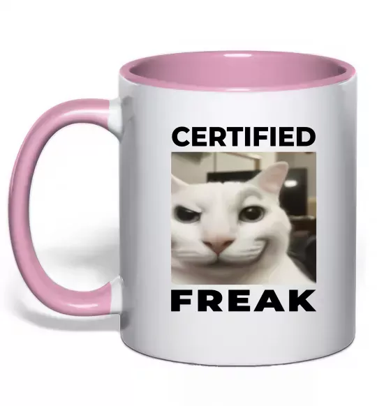 Чашка з кольоровою ручкою Certified freak Ніжно рожевий фото