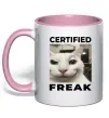 Чашка з кольоровою ручкою Certified freak Ніжно рожевий фото