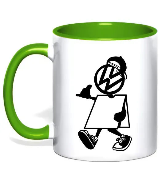 Чашка с цветной ручкой Volkswagen автостоп Зеленый фото