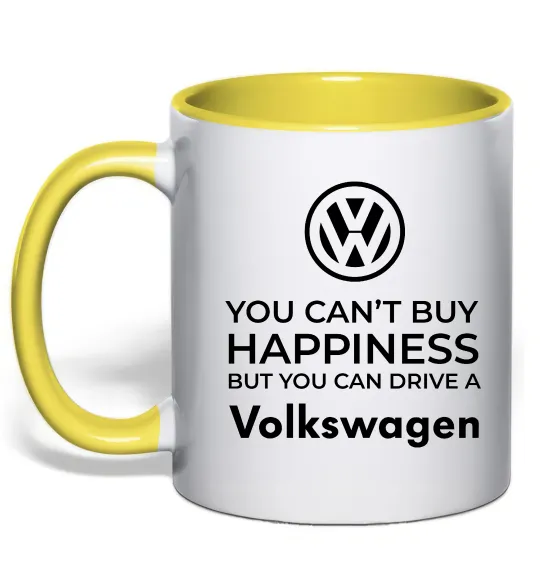 Чашка з кольоровою ручкою You can drive volkswagen Лимонний фото