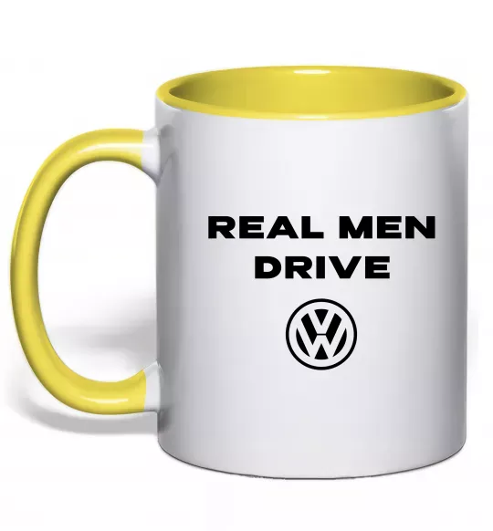 Чашка с цветной ручкой Real men drive Volkswagen Солнечно желтый фото