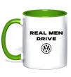 Чашка с цветной ручкой Real men drive Volkswagen Лаймовый фото