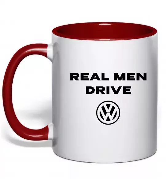 Чашка с цветной ручкой Real men drive Volkswagen Красный фото