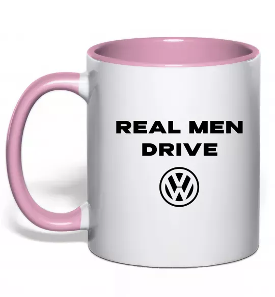 Чашка с цветной ручкой Real men drive Volkswagen Нежно розовый фото