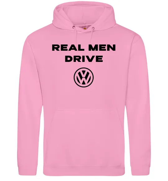 Мужская толстовка (худи) Real men drive Volkswagen Розовый фото